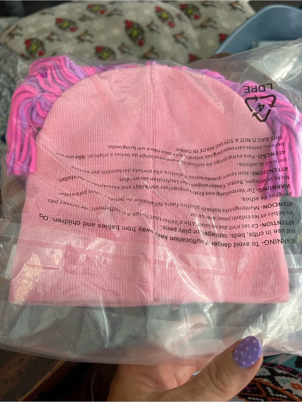 Disney Pink Knit Character Beanie with Yarn Fringe